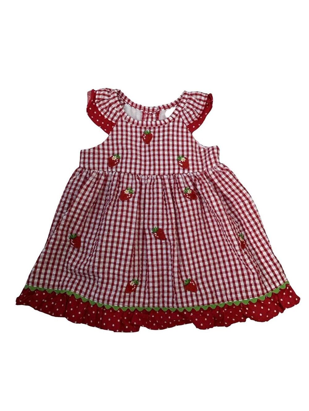Rare Editions Strawberry Gingham Dress Baby Girls 6-9 Months